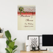 Antike Rose Rustikale rote Viktorianische Burlap Poster (Heimbüro)