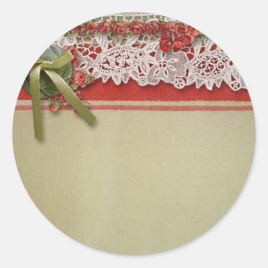 Antike Rose Rustikale rote Viktorianische Burlap Runder Aufkleber (Vorderseite)