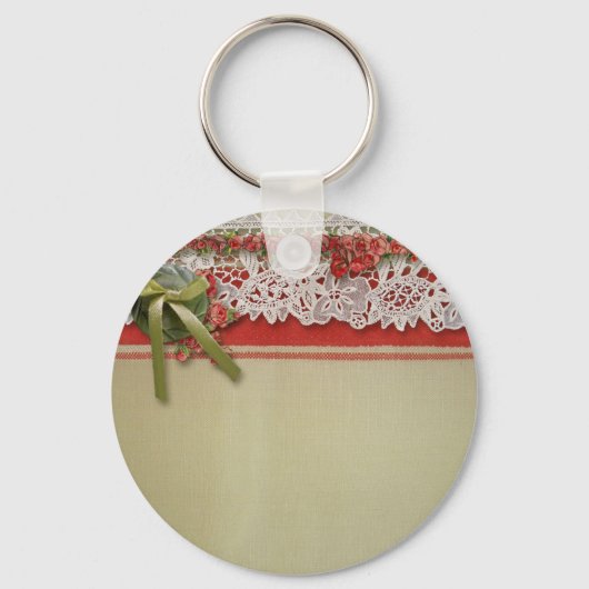 Antike Rose Rustikale rote Viktorianische Burlap Schlüsselanhänger (Vorderseite)