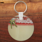 Antike Rose Rustikale rote Viktorianische Burlap Schlüsselanhänger (Vorderseite)