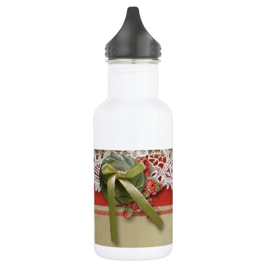 Antike Rose Rustikale rote Viktorianische Burlap Trinkflasche (Links)