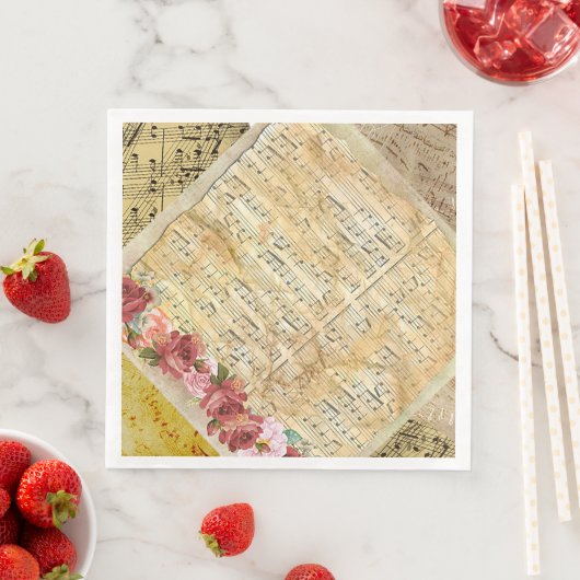 Antike Rose und Noten Papier Abendessen Napkin Serviette (Beispiel)