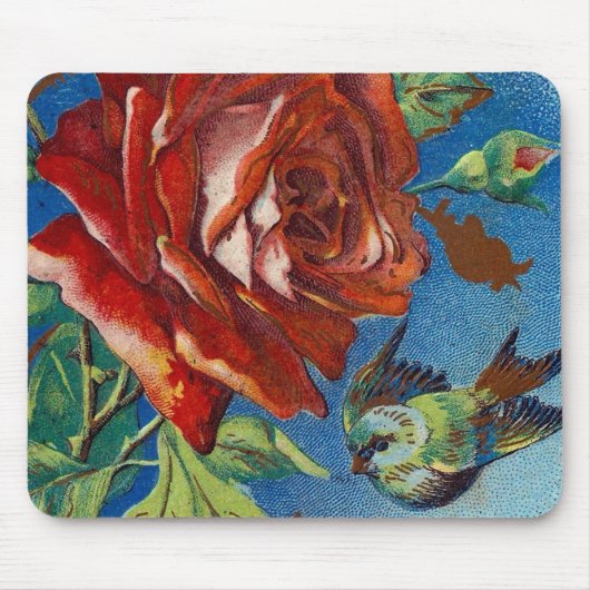 Antike Rose und Vogel Mousepad (Vorne)