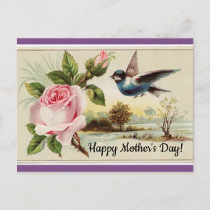 Antike Rose und Vogel Postkarte