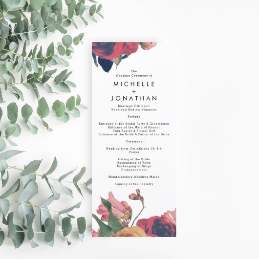 Antike Rose Vintag Boho Hochzeitsprogramm Programm