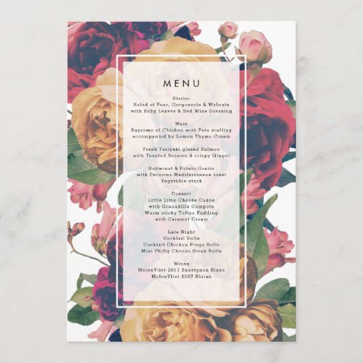Antike Rose Vintag Boho Wedding Menu Menükarte (Vorderseite)