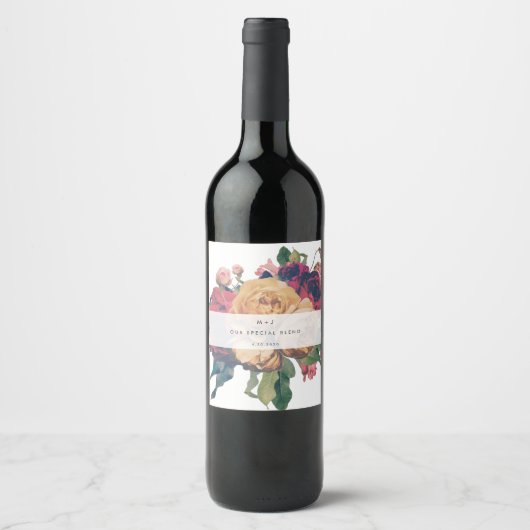 Antike Rose Vintag Boho Wedding Weinetikett (Vorderseite)