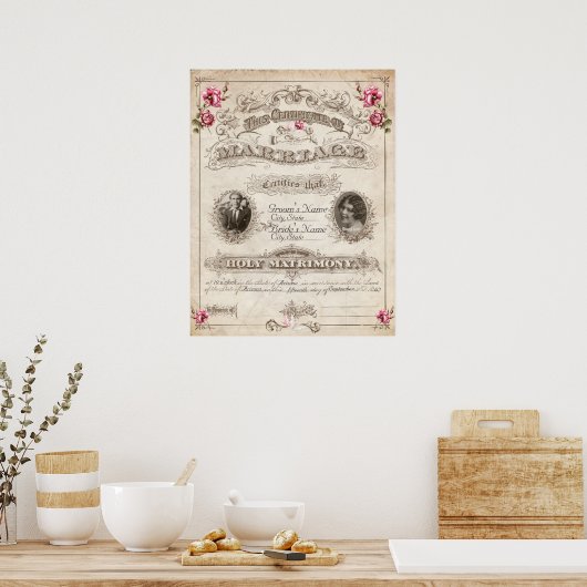 Antike Rose Vintages Ehezeugnis Poster (Küche)