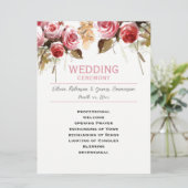 Antike Rose Wasserfarben Rosa Hochzeit Programm (Stehend Vorderseite)