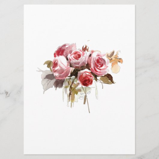 Antike Rose Wasserfarben Rosa Hochzeit Programm (Rückseite)