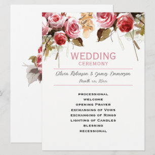 Antike Rose Wasserfarben Rosa Hochzeit Programm