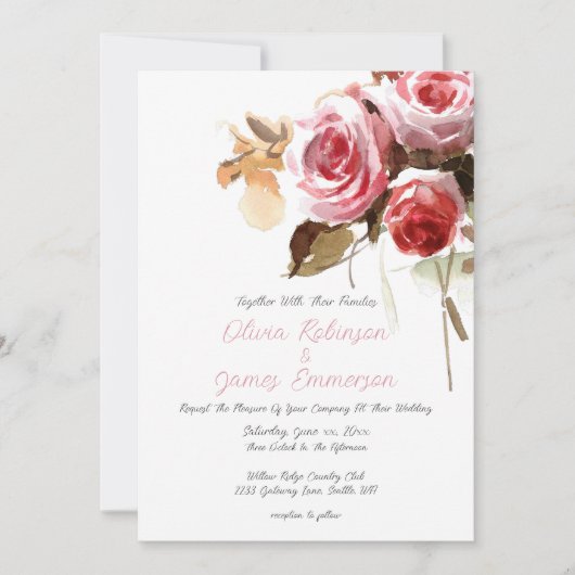 Antike Rose Wasserfarben Soft Pink Hochzeit Einladung (Vorderseite)