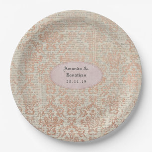 Antike Roségold-Damaskus-Shabby-Chic-Hochzeit Pappteller