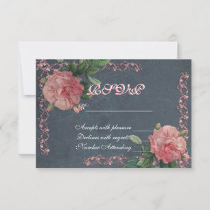 Antike Rosen auf Schiefertafel-RSVP-Karte RSVP Karte