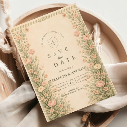 Antike Rosen-Garten-Torbogen-Hochzeit Save The Date