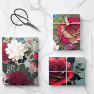 Antike Rosen Geschenkpapier Set