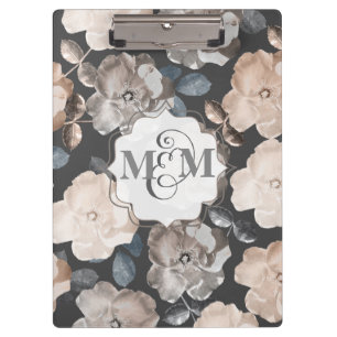 Antike Rosen Hochzeitsmonogramm Klemmbrett