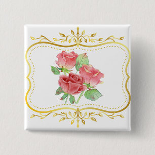 antike Rosen im goldenen Rahmen Blumendesign Button