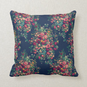 Antike Rosen Klassische Blaue Farbe Reiches Damast Kissen