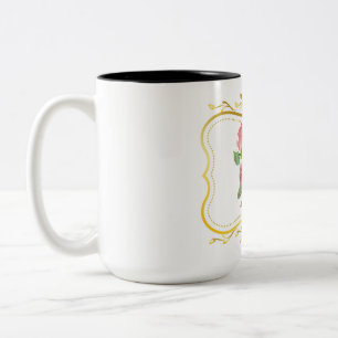 Antike Rosen mit elegantem Goldrahmen Zweifarbige Tasse