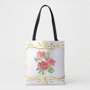 antike Rosen mit goldenem Rahmen Tasche