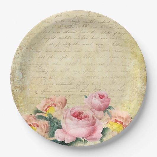 Antike Rosen Pappteller (Vorderseite)