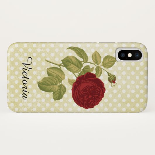 Antike Rosen-Pergament-Polka-Punkte Case-Mate iPhone Hülle (Rückseite (Horizontal))