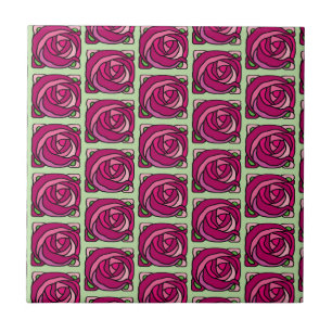 Antike Rosen Rosa und grünes Blumenmuster Fliese