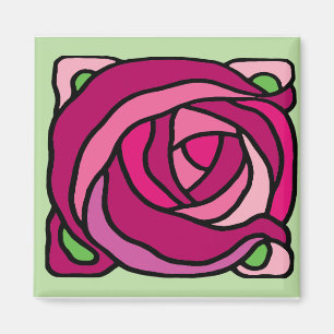 Antike Rosen Rosa und grünes Blumenmuster Magnet