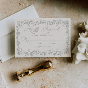 Antike Rosen-Sage-Blumenrahmen-Hochzeit RSVP-Karte RSVP Karte