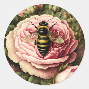 Antike Rosen und Bienenkönigin Runder Aufkleber