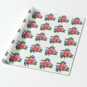 Antike Rosen- und blaue Blumenverpackung Geschenkpapier