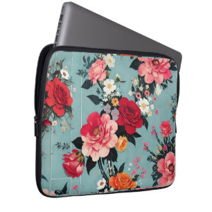 Antike Rosen und Blumen auf blauem Hintergrund Laptopschutzhülle