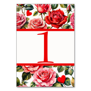 Antike Rosen und Herzen Tischkarte Tischnummer