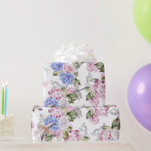 Antike Rosen und Hortensienblüten Natur Geschenkpapier
