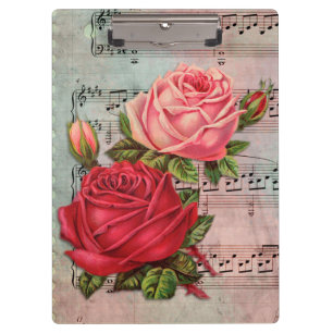 Antike Rosen und Noten Klemmbrett