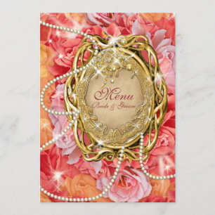 Antike Rosen und Perlen Hochzeitsmenü Menükarte