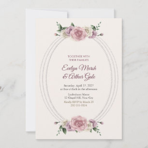 Antike Rosen und Perlenstrang-Oval-Hochzeit Einladung