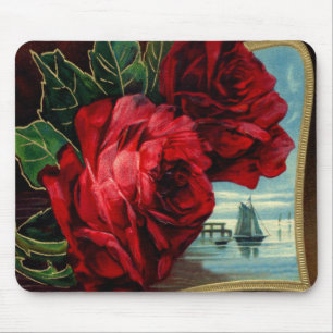 Antike Rosen und Segelboot Mousepad