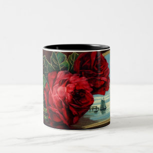 Antike Rosen und Segelboot Zweifarbige Tasse