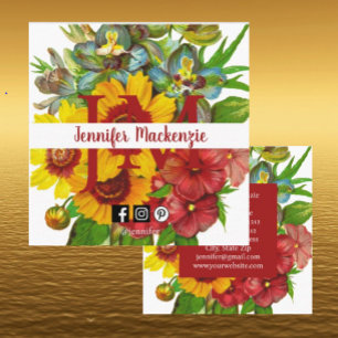 Antike Rosenblumen Blumeninitialen Sonnenblumen Quadratische Visitenkarte