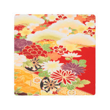 Antike Rot Weiß Japanischer Kimono Blume