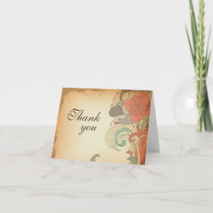 Antike rote braune Blumen-Hochzeits-Dankeskarten Dankeskarte