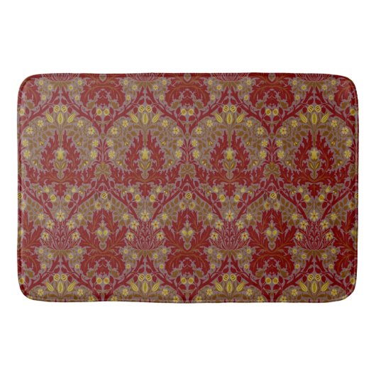Antike rote Gold William Morris Herbstblumen Badematte (Vorderseite)