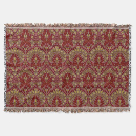 Antike Rote Gold William Morris Herbstblumen Decke (Vorderseite)