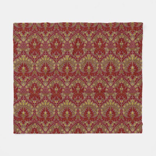 Antike Rote Gold William Morris Herbstblumen Fleecedecke (Vorderseite (Horizontal))