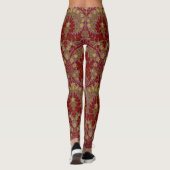 Antike rote Gold William Morris Herbstblumen Leggings (Rückseite)