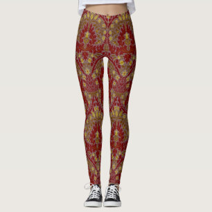 Antike rote Gold William Morris Herbstblumen Leggings