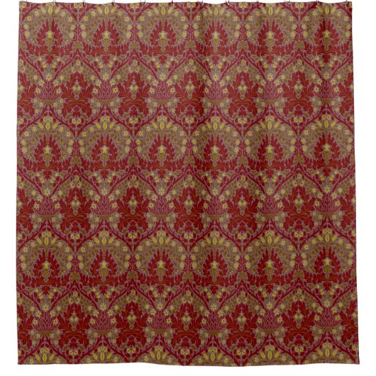 Antike Rote Goldene William Morris Herbstblumen Duschvorhang (Vorderseite)