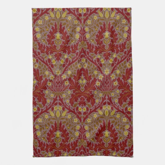 Antike Rote Goldene William Morris Herbstblumen Geschirrtuch (Vertikal)